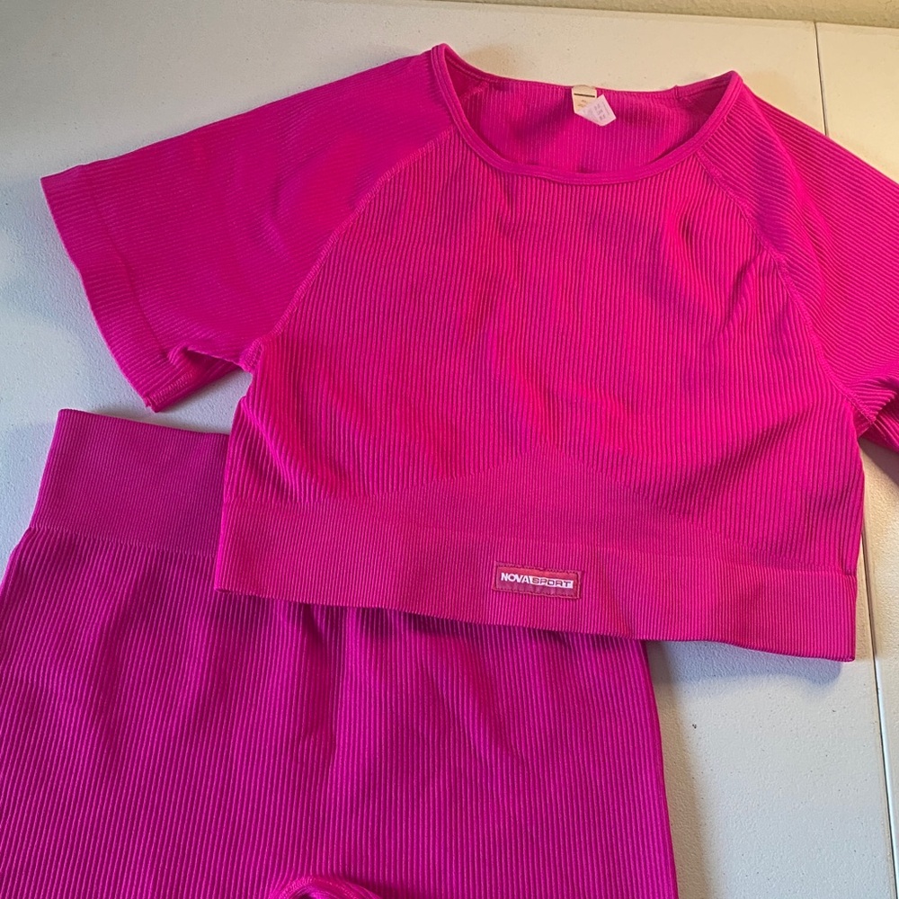 Fashion Nova Hot Pink Athletic Shorts Set Sz XL